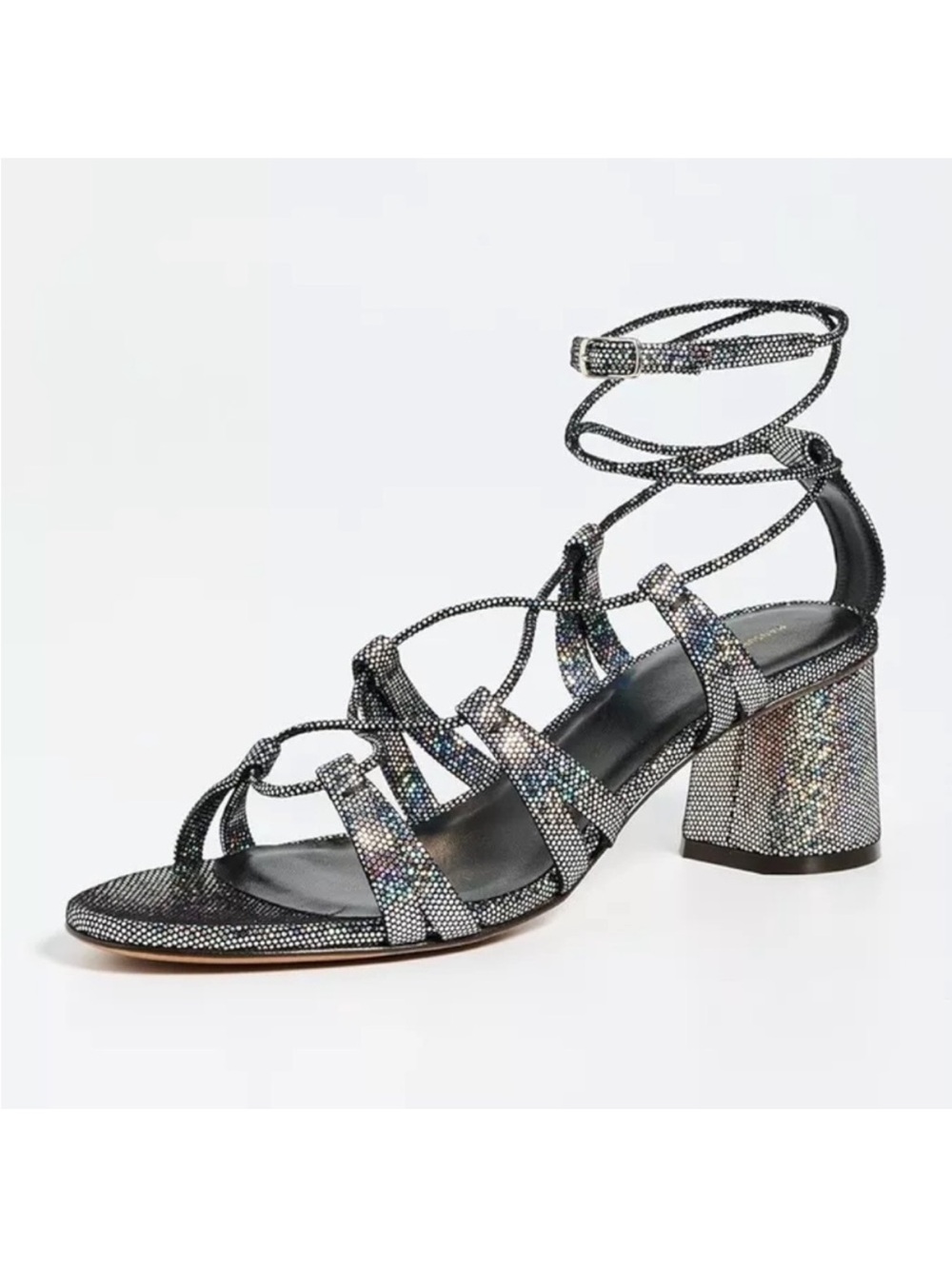 Mansur Gavriel Day Dream Sandals Black Leather Iridescent Lace Up Ankle Strap 37